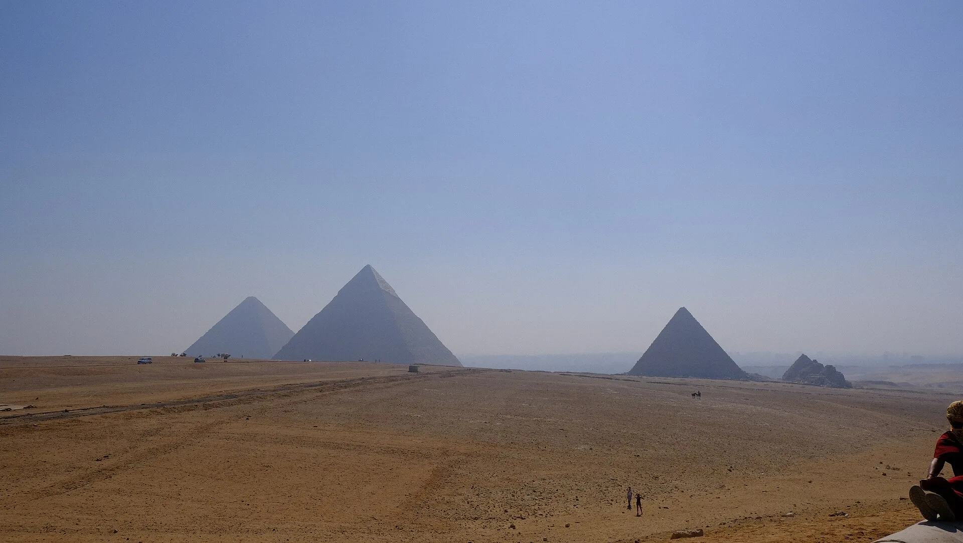 Panoramic view of the three main Pyramids of Giza near Cairo, Egypt